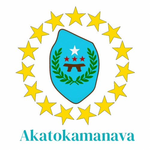 A symbol of Mauke ʻEnua enveloped in the fifteen
                        stars of the Cook Islands, with the island's name
                        Akatokamanava written beneath it